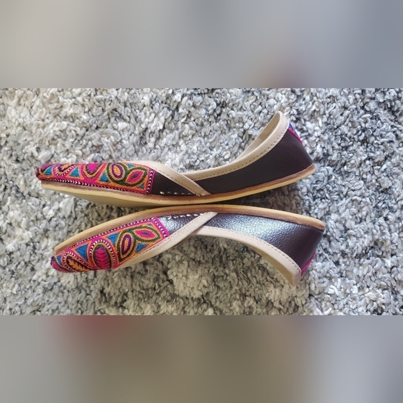 Fuchsia embroidered ballet Handmade leather Women's flats Sz 8 - Picture 5 of 8